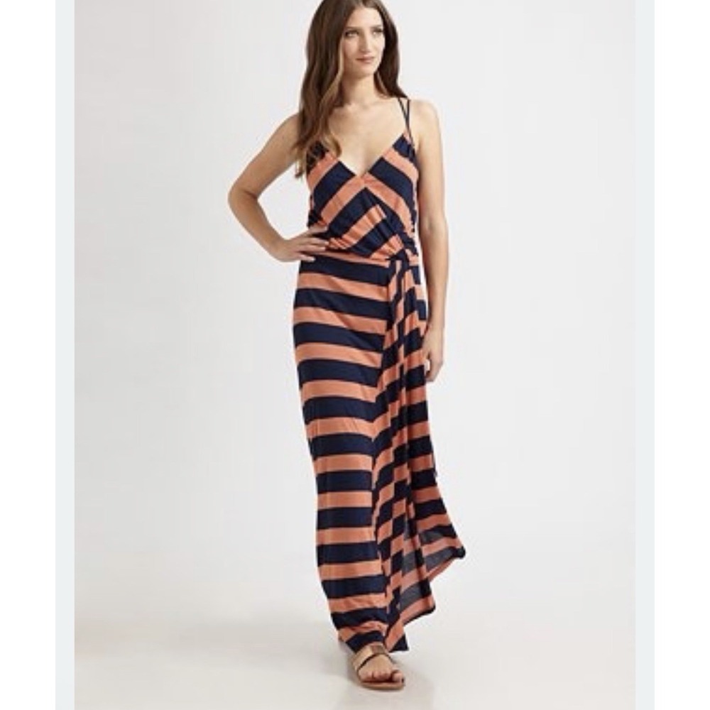 Anthro Addison Maxi Dress Sz M/6/8 Sleeveless‎ Surplice Side Ruffle Jersey Knit